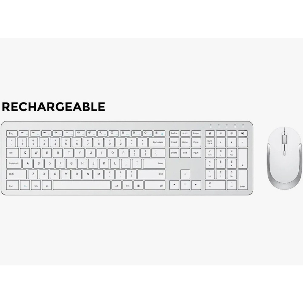 Seenda Rechargeable Wireless Keyboard and Mouse Combo Silver White SK34-2